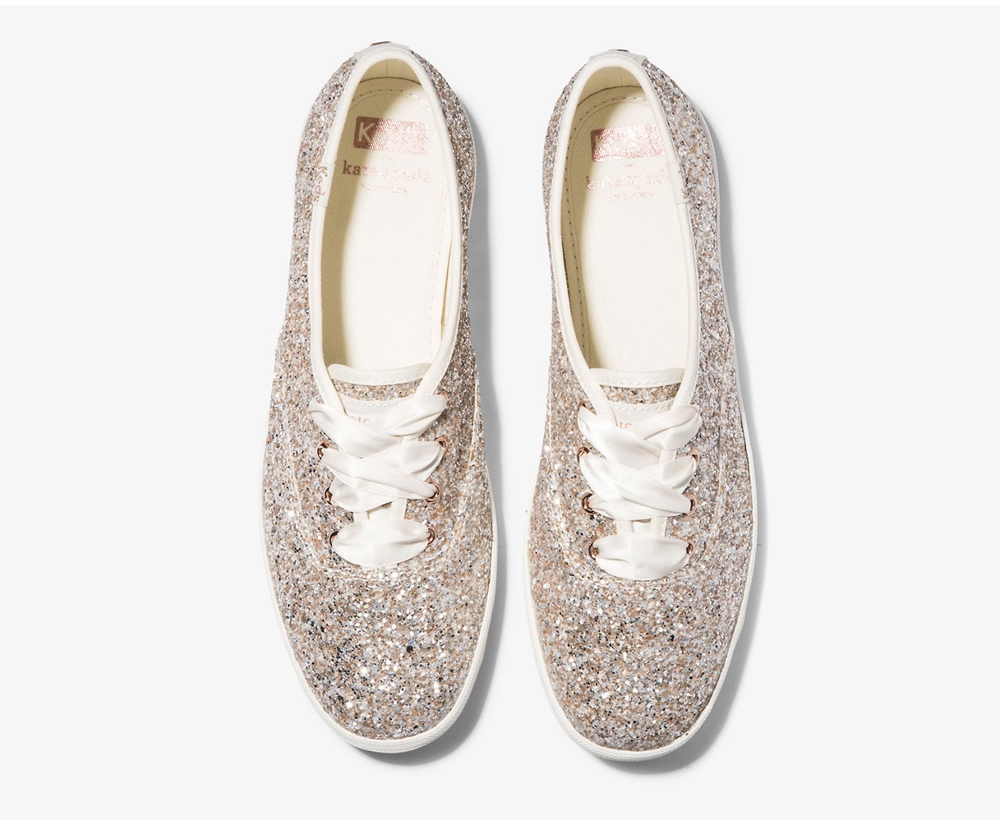 Womens Keds Sneakers - Kate Spade new york Champion Glitter - Rose Gold - 9763-YSWVP